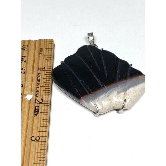 Agate Pendant Carved Pendant Sterling Silver Artisan Handcrafted Chunky - Picture 7 of 10
